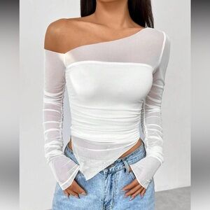 White Off-Shoulder Mesh Top